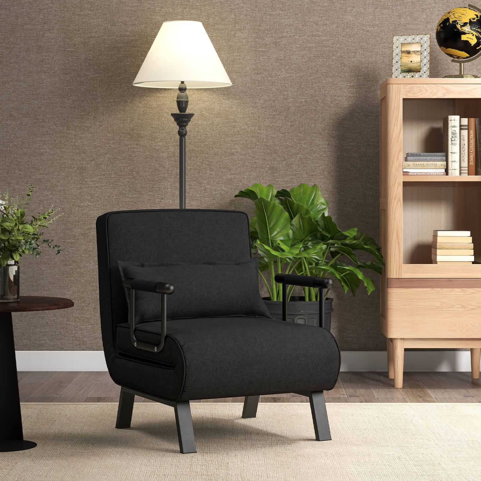 Convertible Sofa Bed 4-in-1 with 6-Position Adjustable Backrest-Black