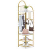 Corner Hall Tree 4-Tier Coat Rack with Storage Bench and Hooks-White and Golden