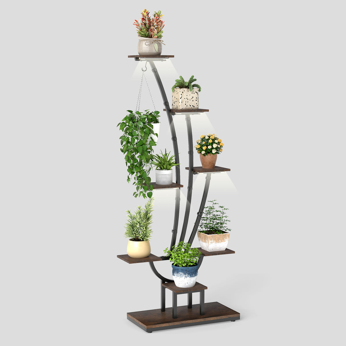 155CM Tall 8-Tier Corner Metal Plant Shelf for Multiple Plants-Rustic Brown-1 Piece
