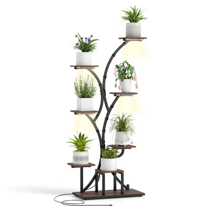 146CM Tall 8-Tier Corner Metal Plant Shelf for Multiple Plants-Walnut