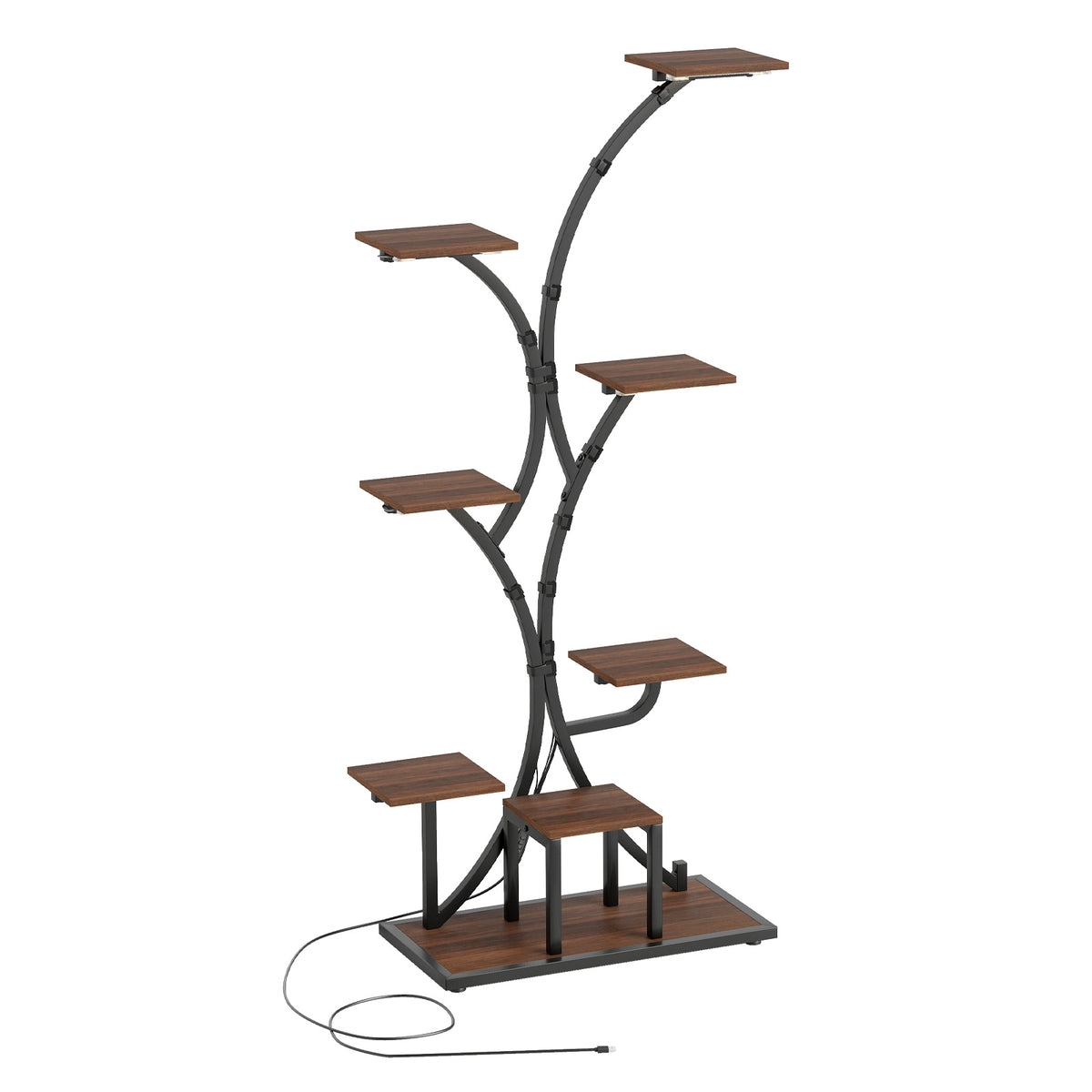 146CM Tall 8-Tier Corner Metal Plant Shelf for Multiple Plants-Walnut