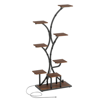 146CM Tall 8-Tier Corner Metal Plant Shelf for Multiple Plants-Walnut