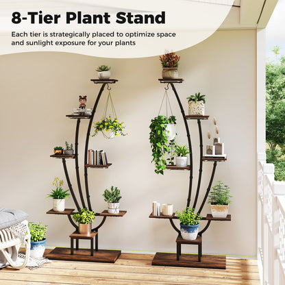 155CM Tall 8-Tier Corner Metal Plant Shelf for Multiple Plants-Rustic Brown-1 Piece