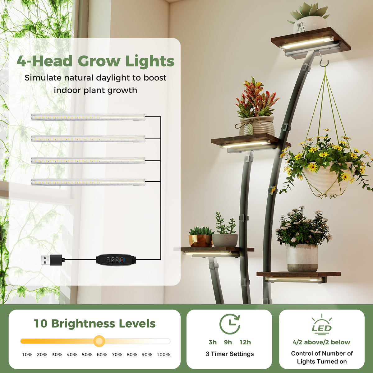 155CM Tall 8-Tier Corner Metal Plant Shelf for Multiple Plants-Rustic Brown-1 Piece