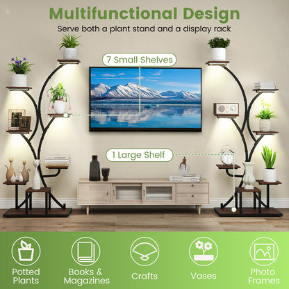 146CM Tall 8-Tier Corner Metal Plant Shelf for Multiple Plants-Walnut