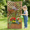 Corner Raised Garden Bed with Lattice Trellises Drainage Holes-Brown