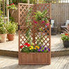 Corner Raised Garden Bed with Lattice Trellises Drainage Holes-Brown
