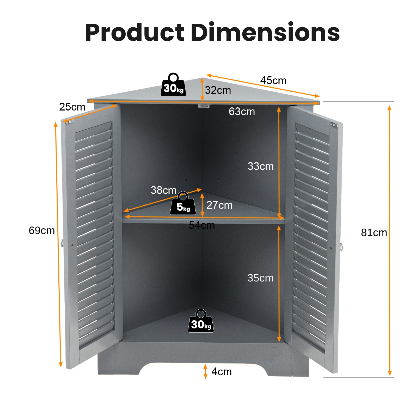 Corner Storage Cabinet Display Unit-Grey