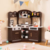 Kids Corner Wooden Play Kitchen with Coffee Machine Slide Microwave-Brown