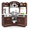 Kids Corner Wooden Play Kitchen with Coffee Machine Slide Microwave-Brown