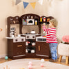 Kids Corner Wooden Play Kitchen with Coffee Machine Slide Microwave-Brown