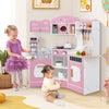 Kids Corner Wooden Play Kitchen with Coffee Machine Slide Microwave-Pink