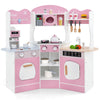 Kids Corner Wooden Play Kitchen with Coffee Machine Slide Microwave-Pink