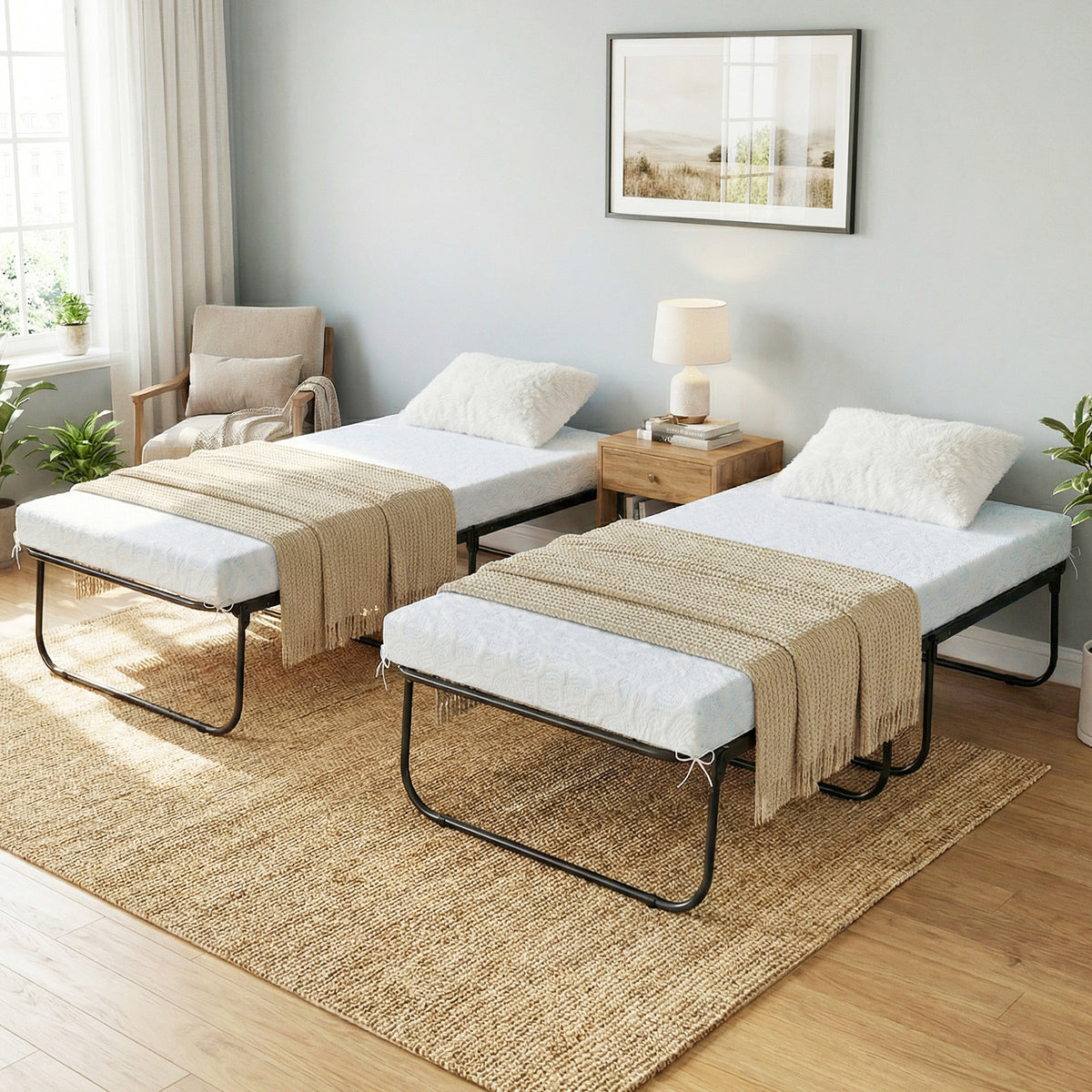 Cot Size Folding Bed with Mattress Heavy-Duty Metal Frame