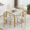 Counter Height Dining Table Set for 4 Kitchen Bar Table and Chairs Set with Faux Marble Surface-White