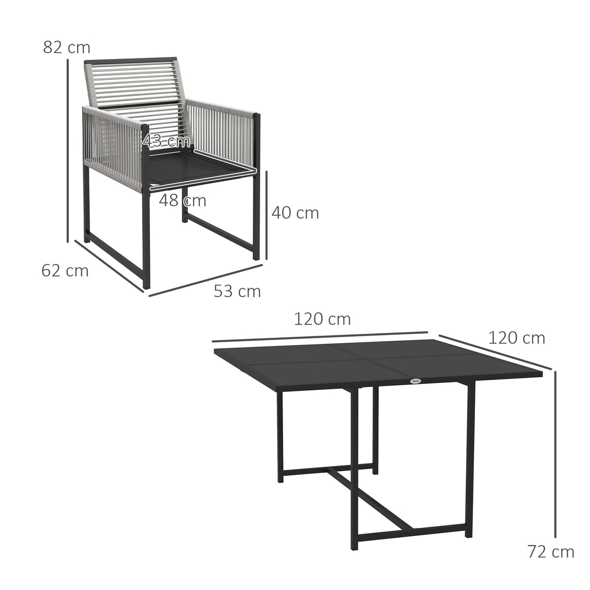 Outsunny Five-Piece Metal Dining Set in Light Grey