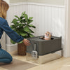 PawHut Stainless Steel Cat Litter Tray, Extra Large Enclosed Litter Box with Scoop, Top Entrance, Non-slip Pads, Dark Grey