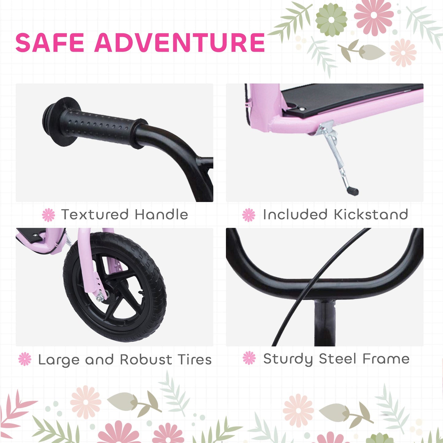 HOMCOM Kids Scooter Kick Scooter, with 12" EVA Tyres, Rear Brake, Big Wheels Scooter for 5-12 Years, Pink