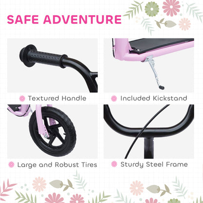 HOMCOM Kids Scooter Kick Scooter, with 12" EVA Tyres, Rear Brake, Big Wheels Scooter for 5-12 Years, Pink