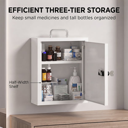 HOMCOM Wall Mount Medicine Cabinet with Combination and Key Lock, 3 Tier Steel First Aid Cabinet, White