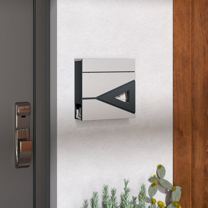 HOMCOM Wall Mounted Post Box with Viewing Window, 2 Lock, Modern Galvanised Steel Mailbox with Copper Core, Weatherproof Letterbox for Outdoor Use, Easy to Install, Silver