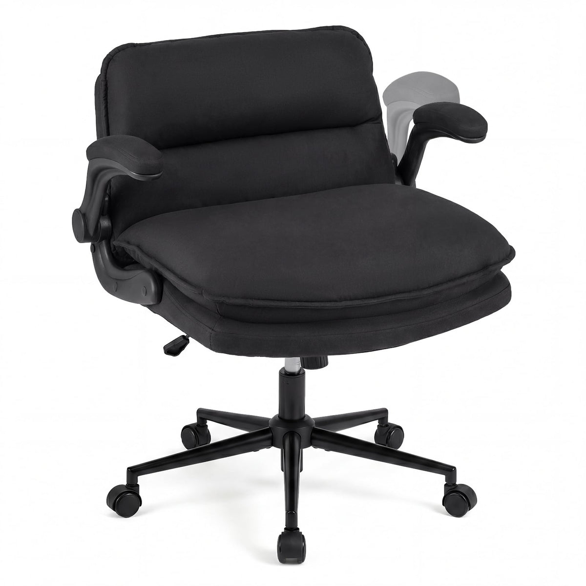 Criss Cross Chair on Wheels with Flip-up Arms Adjustable Height and Wide Backrest-Black and Grey