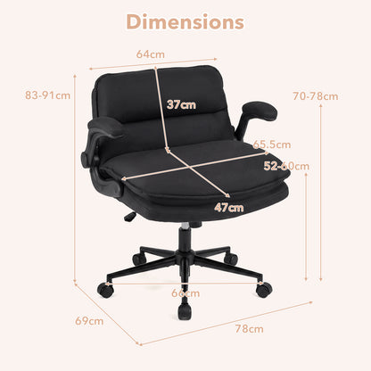 Criss Cross Chair on Wheels with Flip-up Arms Adjustable Height and Wide Backrest-Black and Grey