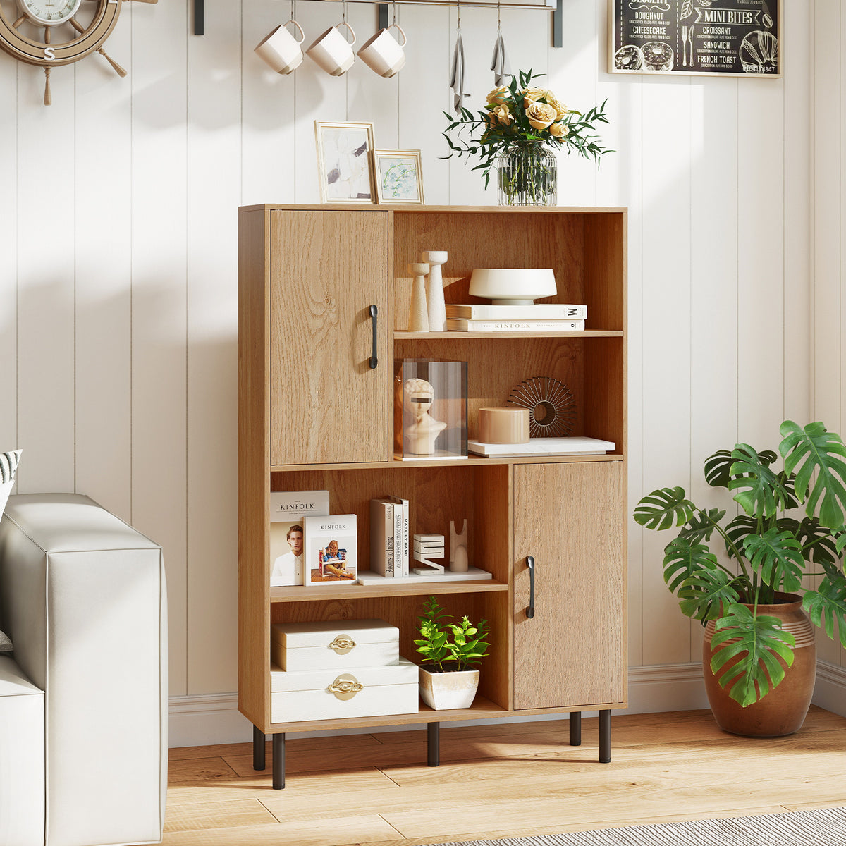 Cube Storage Cabinet with Metal Legs and Anti-topping Kits-Natural