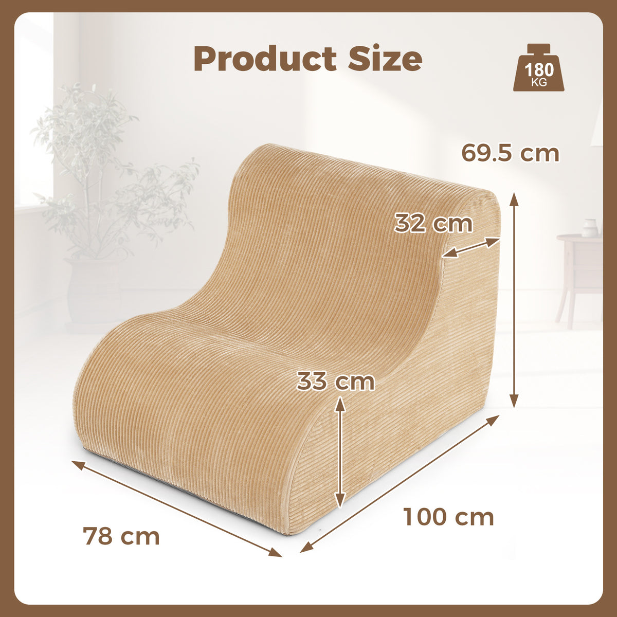 Curved Lazy Floor Sofa with Machine-washable Cover and Anti-slip Bottom-Beige
