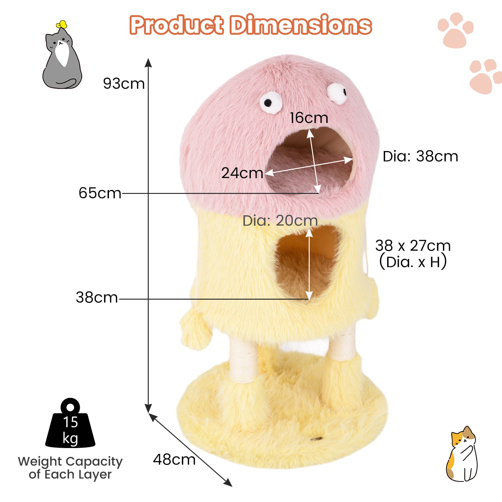 Cute Monster-Themed Cat Tower with 2 Private Condos-Yellow