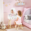 AIYAPLAY Kids Vanity Table and Chair Set with 3-Colour LED Lights Mirror, Drawer, Storage Boxes, for 3+ Years, White