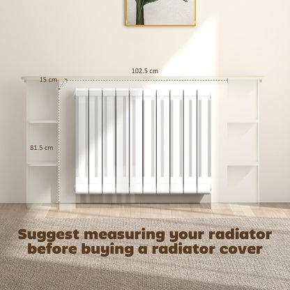 HOMCOM Radiator Cover with Open Storage Shelves, Vertical Slatted Cabinet Shelf Heater Cover for Living Room, Hallway, Large, White