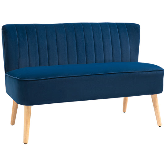 HOMCOM Modern Velvet Double Seat Sofa w/ Wood Frame Foam Padding High Back Soft Comfortable Compact Couch Blue