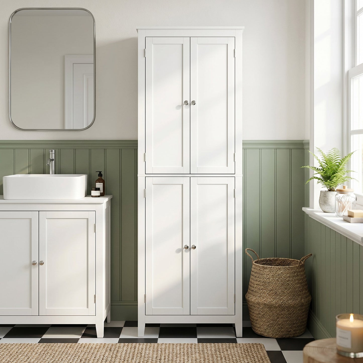 HOMCOM 170 cm Tall Bathroom Storage Cabinet, Freestanding Narrow Bathroom Cabinet with Adjustable Shelves for Laundry Room