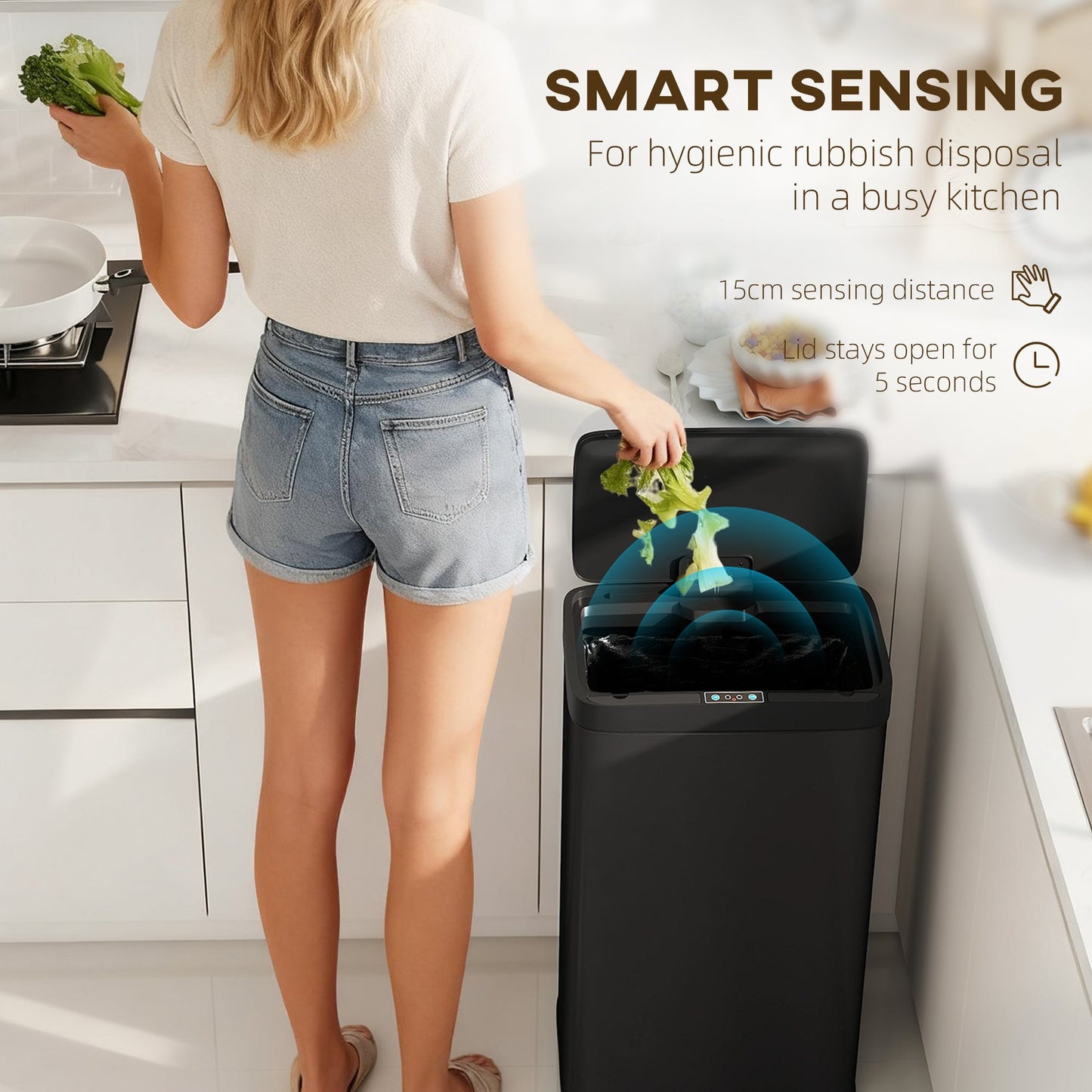 HOMCOM 45L Kitchen Sensor Bin - Black