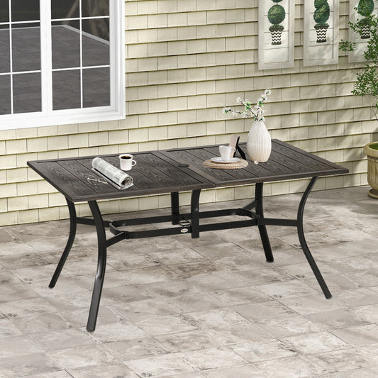 Outsunny Six-Seater Steel Garden Table, with √¢≈í‚Ç¨41mm Parasol Hole - Wood-Effect