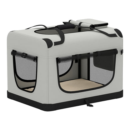 PawHut Pet Carrier Bag, Soft-Sided Dog Carrier with Security Buckle Strap, Washable Cushion and Folded Bowl, Light Grey