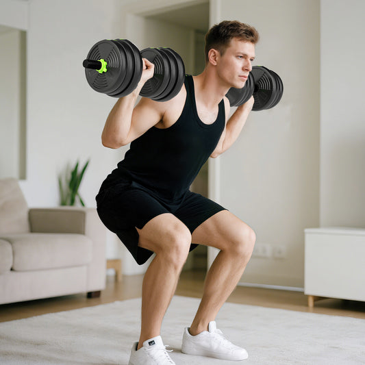 SPORTNOW 25 kg 3-in-1 Adjustable Dumbbell & Barbell Set in Green