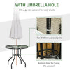 Outsunny Outdoor √è‚Ä†80cm Round Dining Table Tempered Glass Top Steel Frame Bistro Coffee End Side Table Garden w/ Parasol Hole