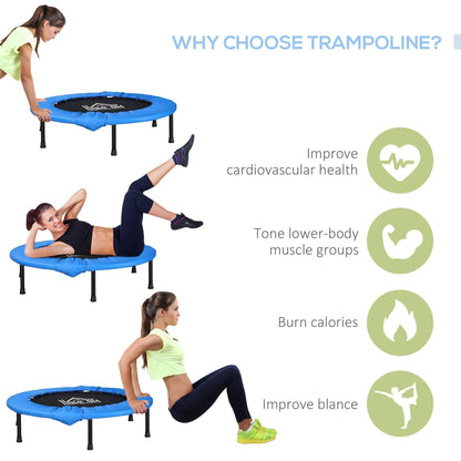 HOMCOM a101 Mini Fitness Trampoline Home Gym Yoga Exercise Rebounder Indoor Outdoor Jumper with Safety Pad, Support Up to 100 KG, Blue and Black