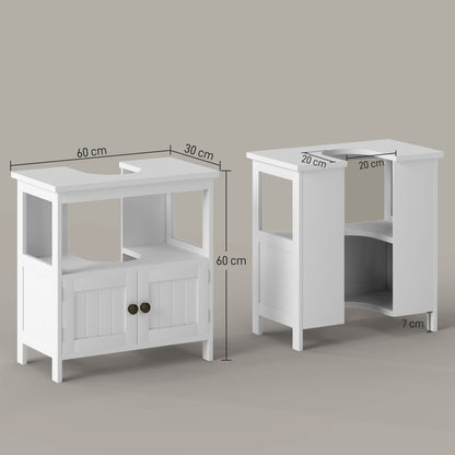 kleankin Pedestal Under Sink Cabinet with Double Doors, Modern Bathroom Vanity Storage Unit with Shelves, White