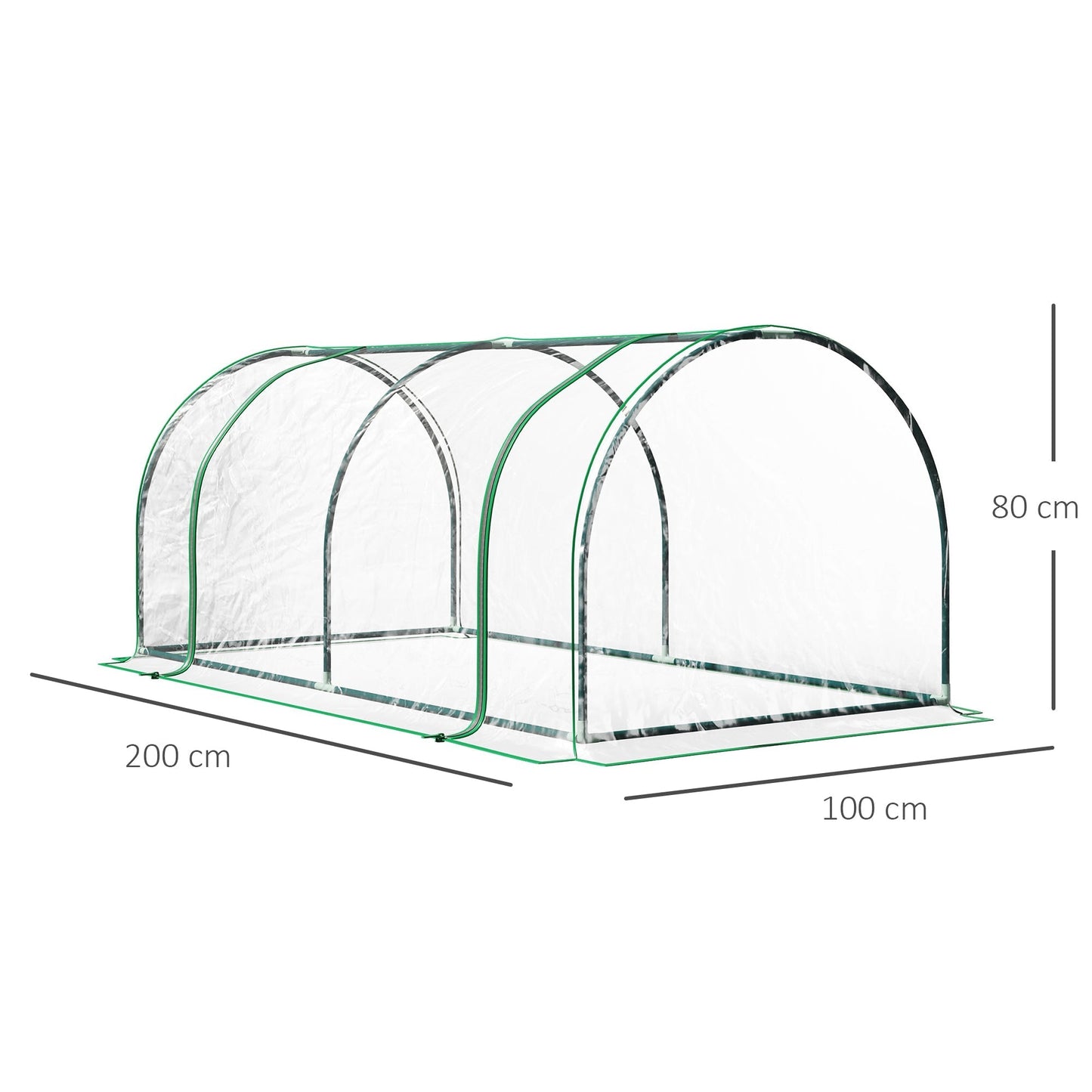 Outsunny دفيئة نفقية خضراء للحديقة الخارجية، هيكل فولاذي، غطاء PVC، شفاف، 200 × 100 × 80 سم