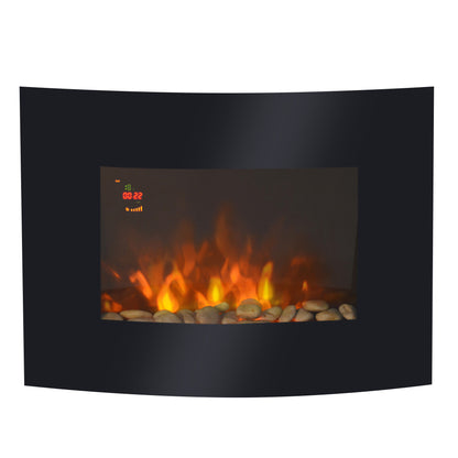 HOMCOM Led Wall Mounted Fireplace Curved Glass Electric Fire Place Fire Place 10 Colour Side Lights Slimline, 900/1800W