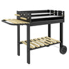 Outsunny CharcoalÂ BBQÂ Grill, BarbecueÂ Trolley with Double Adjustable Grill, Side Table, Storage Shelf and Wheels for Outdoor Garden Party Cooking, Black