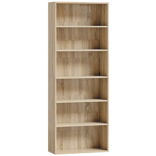 HOMCOM Six Shelf Bookcase - Oak