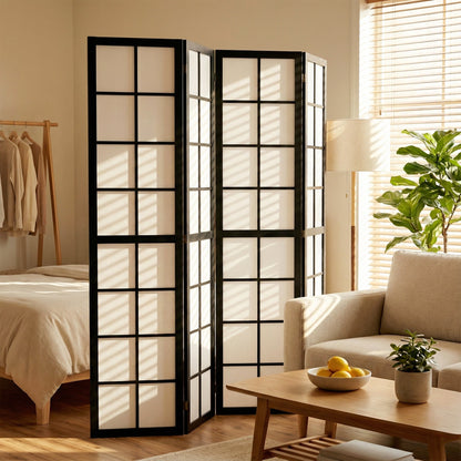 HOMCOM 4 Panel Folding Room Divider, Freestanding Room Separator, Indoor Privacy Screen for Living Room, Bedroom, Black