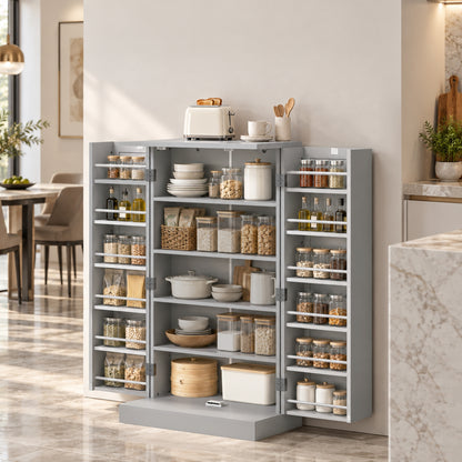 HOMCOM Kitchen Cupboard, Freestanding Multi-Storage Kitchen Pantry Cabinet with Adjustable Shelves, Grey