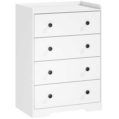 HOMCOM 4 Drawer Chest of Drawers, Modern Dresser for Bedroom, Storage Cabinet for Living Room Entryway, White Wood Effect