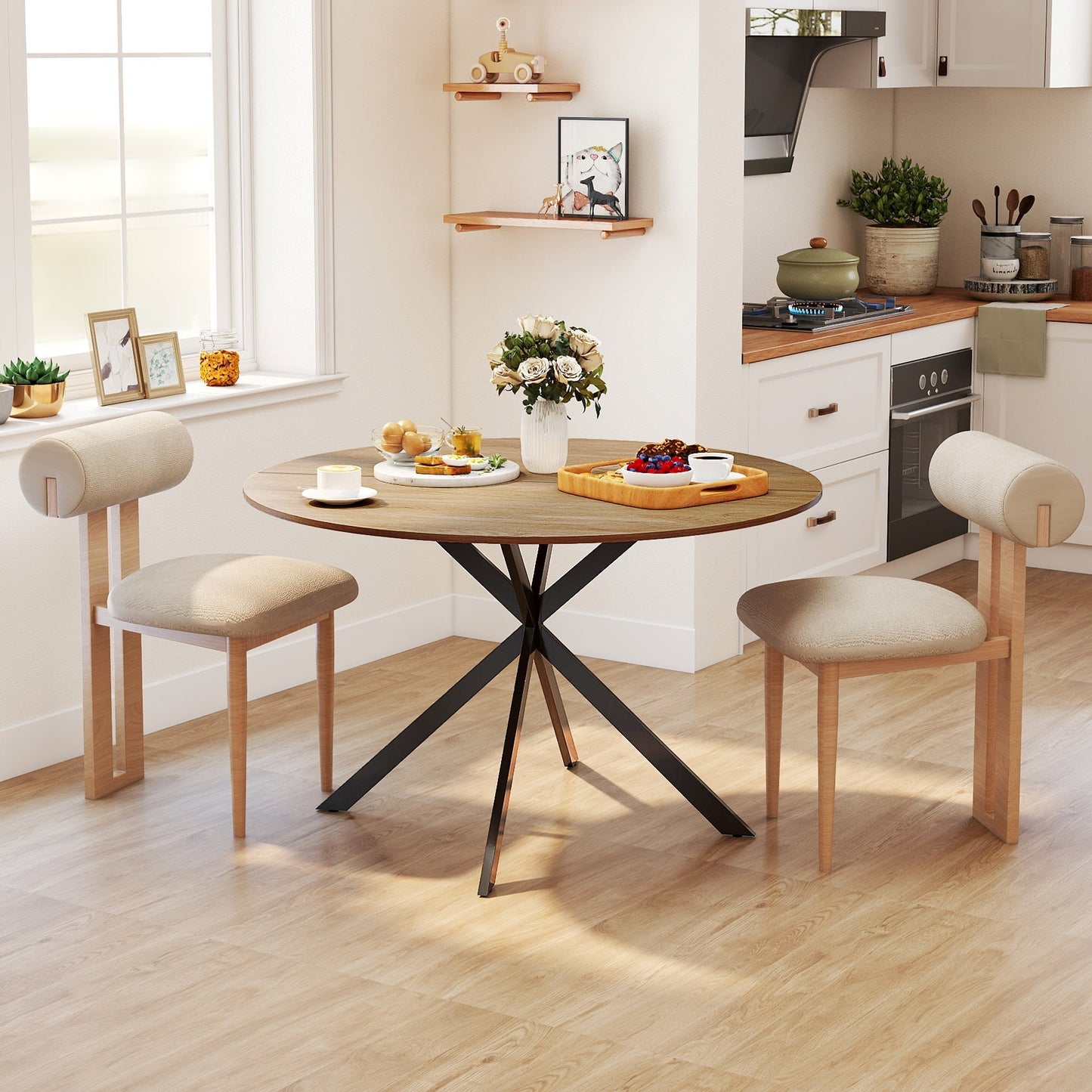 HOMCOM Dining Table for 4, 120 cm Industrial Kitchen Table with Wood Effect Tabletop and Steel Legs, Oak