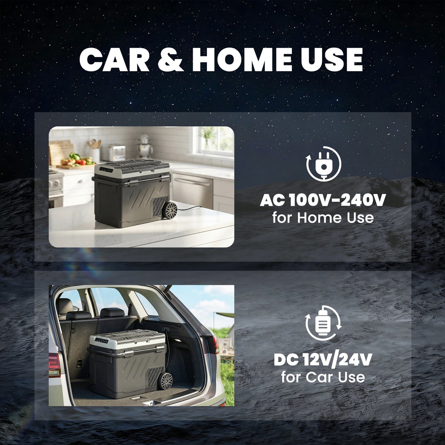 Outsunny 49L Compressor Car Fridge Freezer, Dual Zone Camping Refrigerator with App Control, Telescopic Handle, -20 degrees C-20 degrees C